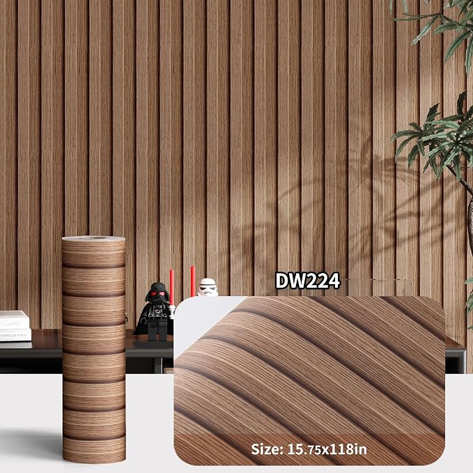 Haimin Wood Grain Slat Wall Panels Peel and Stick Faux Wood Thick Wallpaper - Image 2