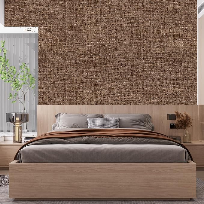Brown Grasscloth Peel and Stick Wallpaper 17.3"x160" Faux Linen Textured - Image 5