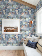 Ismoon Floral Peel and Stick Wallpaper Vintage Blue Contact Paper Jellyfish - Image 7