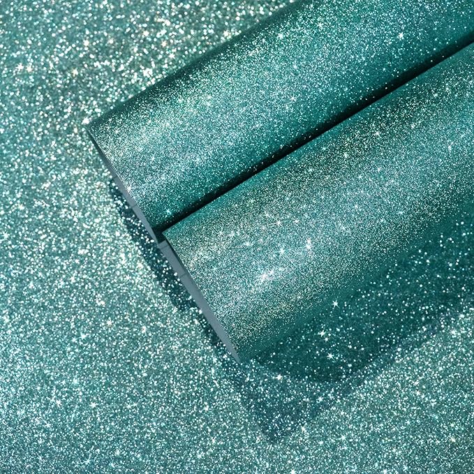 CHIHUT 15.7''x100'' Peel and Stick Light Blue Glitter Wallpaper Roll Sparkly by CHIHUT