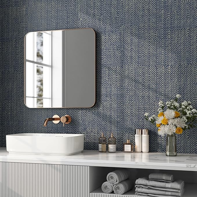 FunStick Gold Navy Blue Grasscloth Wallpaper Peel and Stick Wallpaper Textured - Image 2