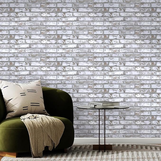 COMSTICKC 3D Gray-White Faux Brick Wall Stickers Peel and Stick Wall Covering - Image 6