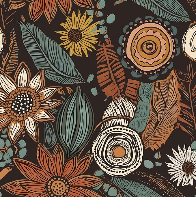 Rustic Boho Wallpaper Peel and Stick, Vintage Dark Brown Floral Contact Paper by Laatse