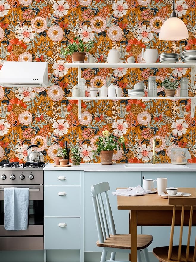 HAOKHOME Boho Peel and Stick Wallpaper Floral Wall Paper Removable - Image 3