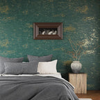 VEELIKE Distressed Teal Gold Metallic Wallpaper Peel and Stick Industrial Green - Image 2