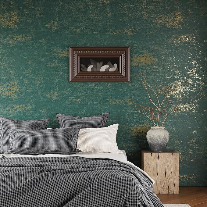 VEELIKE Distressed Teal Gold Metallic Peel and Stick Wallpaper Plaster Concrete - Image 2
