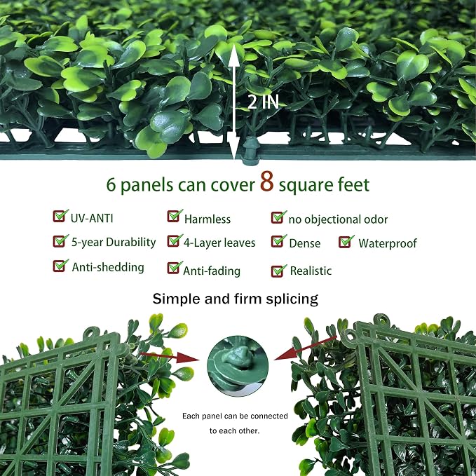 ODTORY Artificial Grass Wall Panels:16" X 12" 6P UV-Anti Greenery Boxwood - Image 3