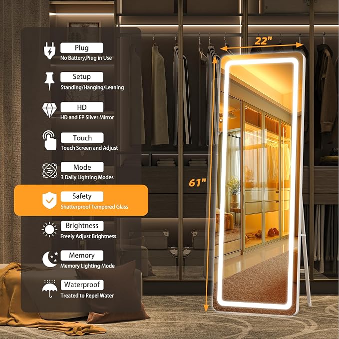 Hasipu Full Length Mirror with Lights, Full Body Dressing Standing, Hanging - Image 2
