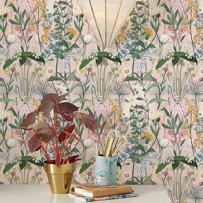 JiffDiff Floral Wallpaper Peel and Stick 17.3"x472" Pink Farm Wildwood Stick on - Image 7