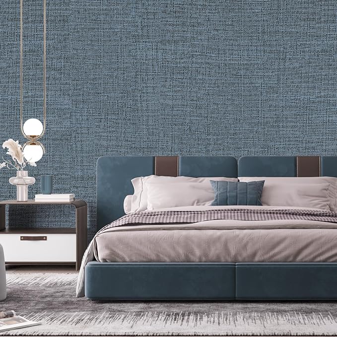 Blue Gray Grasscloth Peel and Stick Wallpaper 17.3"x480" Faux Linen Textured - Image 7