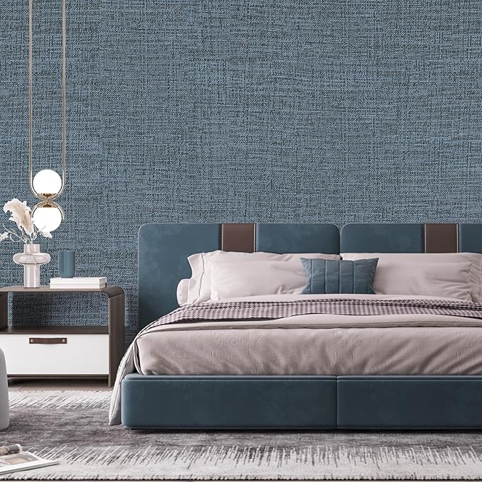 Blue Gray Grasscloth Peel and Stick Wallpaper 17.3"x120" Faux Linen Textured - Image 7