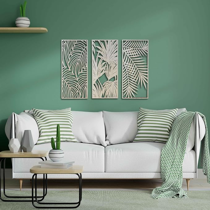 Tropical Leaves Wood Wall Art for Living Room, Botanical Wall Art Wood Panel - Image 3