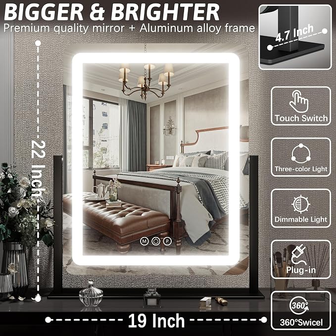 FENNIO Vanity Mirror with Lights 19"x22" - Image 6