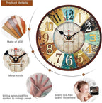 VIKMARI 14 Inch Wooden Wall Clock Battery Operated Retro Rustic Decorative Clock - Image 2