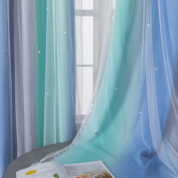 XiDi Curtains for Bedroom Decor, Rainbow BluGrenGrey-34-45 - Image 5