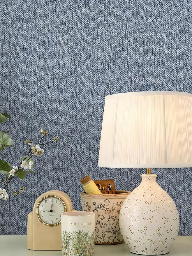 Grasscloth Peel and Stick Wallpaper Blue Contact Paper 15.7inch x 196.8inch - Image 6