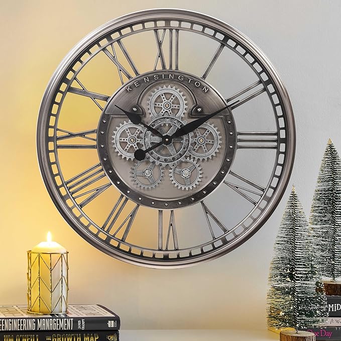 CLXEAST 28 Inch Original Real Moving Gear Wall Clock Roman Numerals, Oversized by CLXEAST