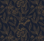 Timeet Peel and Stick Wallpaper Gold and Blue Floral Wall Paper by Timeet
