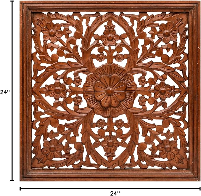 Homebia Designs Handmade Carved Wooden Wall Hanging Plaque 24x24 Inch Elegant - Image 9