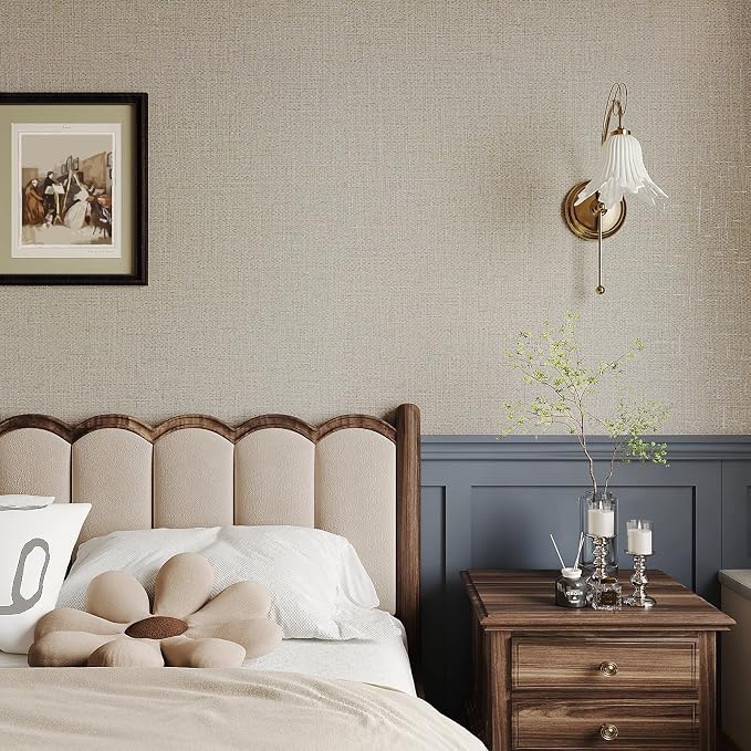 VEELIKE Beige Grasscloth Wallpaper Textured Peel and Stick Grass Cloth Wallpaper - Image 3