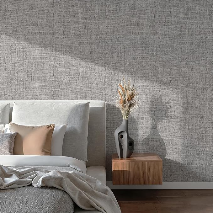Guvana Grasscloth Peel and Stick Wallpaper Grey Textured Contact Paper Modern - Image 7
