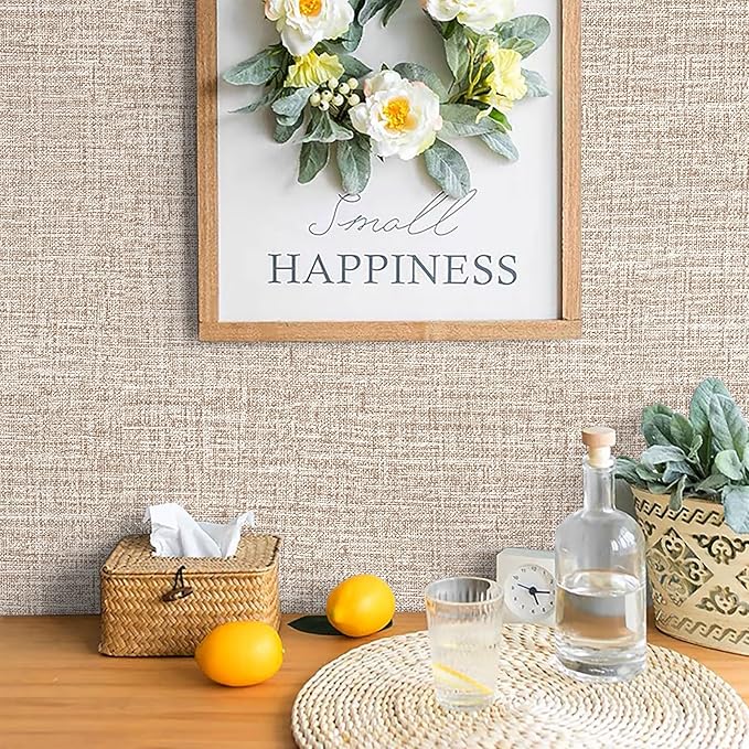 Khaki Grasscloth Peel and Stick Wallpaper 17.3"x160" Faux Linen Textured - Image 4