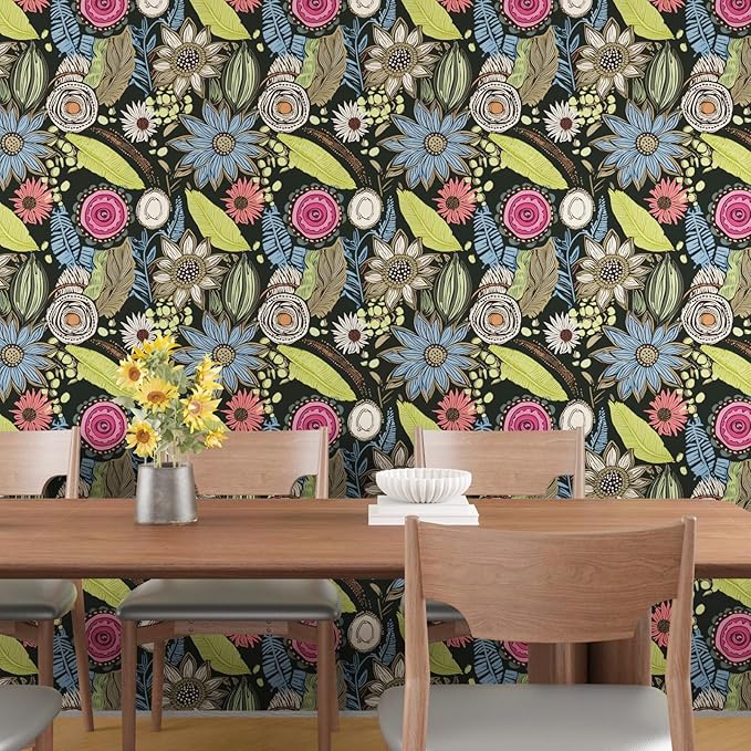 Boho Wallpaper Peel and Stick, Dark Green Vintage Floral Contact Paper - Image 5