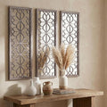 Set of 2 16x41.5 Inch Large Carved Floral Wood Frame Wall Mirrors, Shatterproof by HMANGE