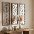 Set of 2 16x41.5 Inch Large Carved Floral Wood Frame Wall Mirrors, Shatterproof by HMANGE