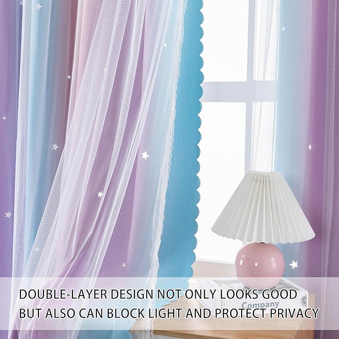 XiDi Curtains for Bedroom Decor, Rainbow Pink Purple/62/63 - Image 2