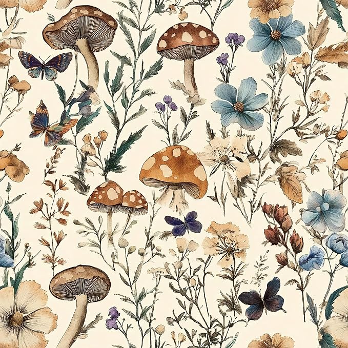Froluya Mushroom Wallpaper Peel and Stick Vintage Floral Contact Paper 16.9" x by Froluya