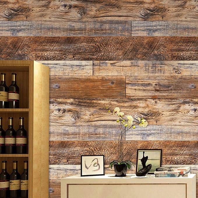 WENMER 17.71" x 708" Brown Wood Wallpaper Peel and Stick Wallpaper Shiplap Self - Image 6