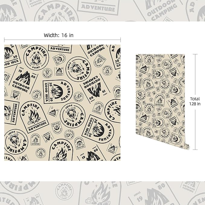 FLFK Beige Wallpaper Peel and Stick Antique Campfire Postmark Contact Paper - Image 2