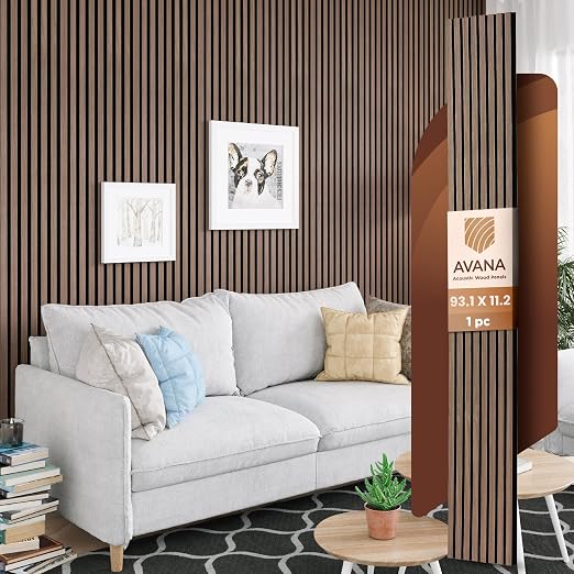 Avana Modern Acoustic Wood Wall Panels – 93.2x11.25 Inch Panels – Fits 94x12 by AvanaHome