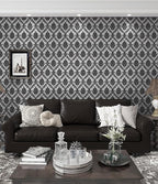 17.7" x 197" Peel and Stick Wallpaper Black Vintage Wallpaper Damask Contact - Image 5