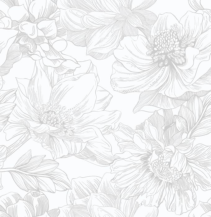 Ismoon Large Floral Peel and Stick Wallpaper Boho White/Grey Contact Paper by Ismoon