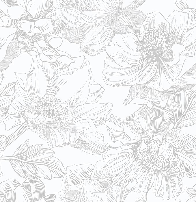 Ismoon Large Floral Peel and Stick Wallpaper Boho White/Grey Contact Paper by Ismoon