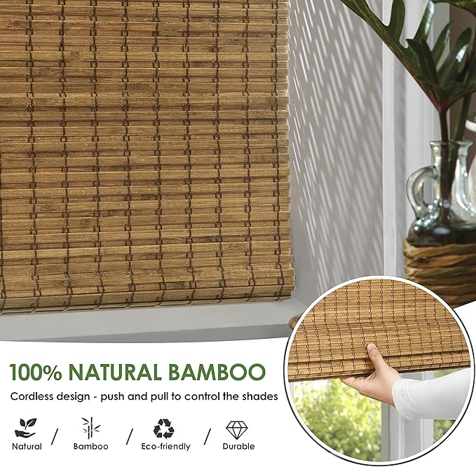 LazBlinds Cordless Bamboo Roman Shades, Privacy Blinds - Image 4