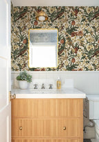 Erfoni 17.3" x197" Beige Retro Floral and Bird Contact Paper Vintage Peel and - Image 5