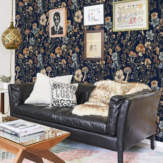 Froluya Mushroom Peel and Stick Wallpaper Dark Floral Contact Paper 16.9" x - Image 6