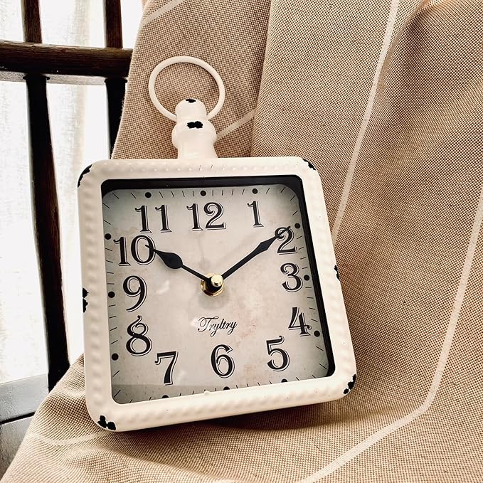 Retro Rectangle Small Wall Clock, Battery Operated Silent White Vintage Decor - Image 5