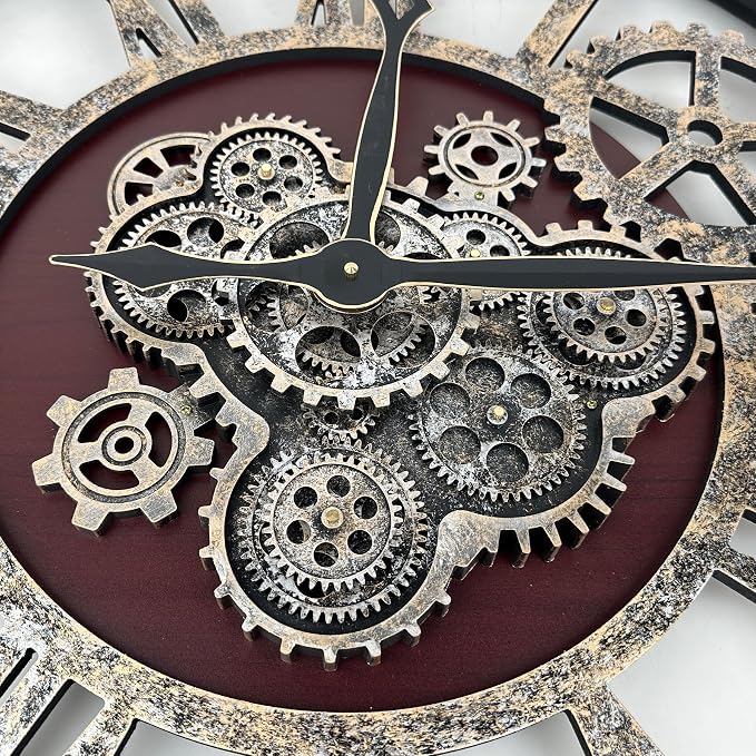 The B-Style Large Real Moving Gears Wall Clock 30 inch Rustic Retro Industrial - Image 2