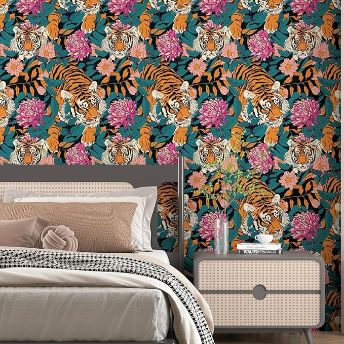 BOKEBEVE Extra Long Tiger Stick and Peel Wallpaper Vintage Floral Contact Paper - Image 4