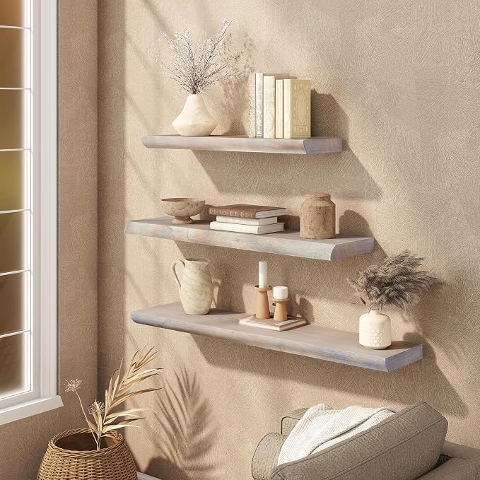 Live Edge Floating Shelves Set of 2, 24 Inch Solid Elm Wood Wall Shelves - Image 6
