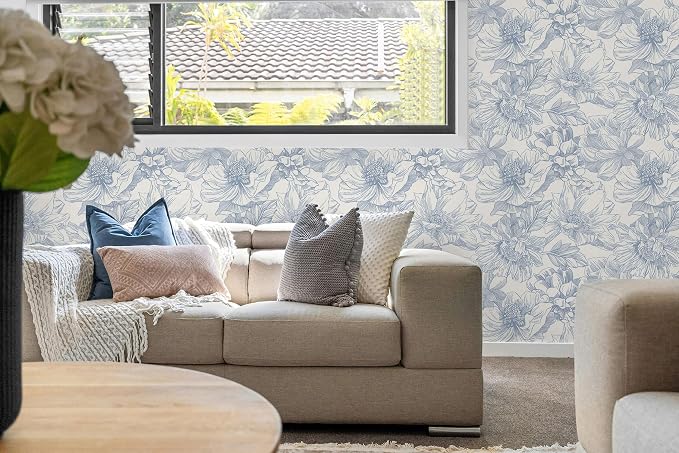 Ismoon Vintage Floral Wallpaper Peel and Stick Beige and Blue Contact Paper - Image 6