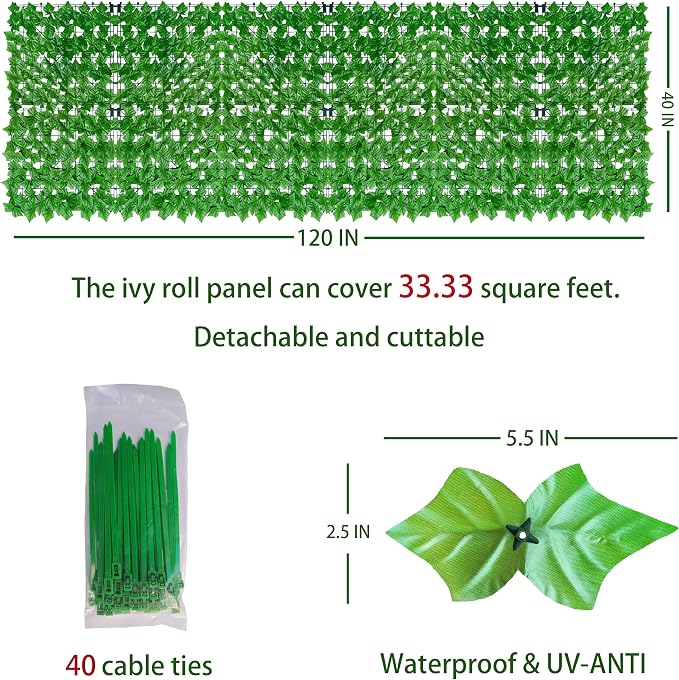 ODTORY Artificial Ivy Privacy Fence Wall Screen, 40X120 in UV-Anti Faux - Image 2