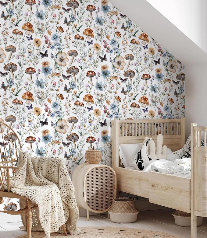 Froluya Mushroom Wallpaper Peel and Stick Vintage Floral Contact Paper 16.9" x - Image 2