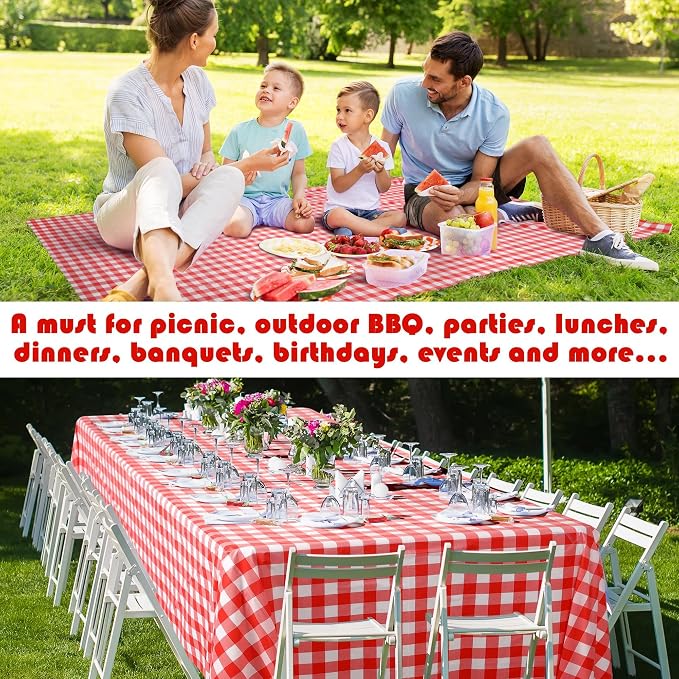 Kochorie 54 Inch x 500 Ft Red Checkered Plastic Table Cloth Roll Disposable - Image 7