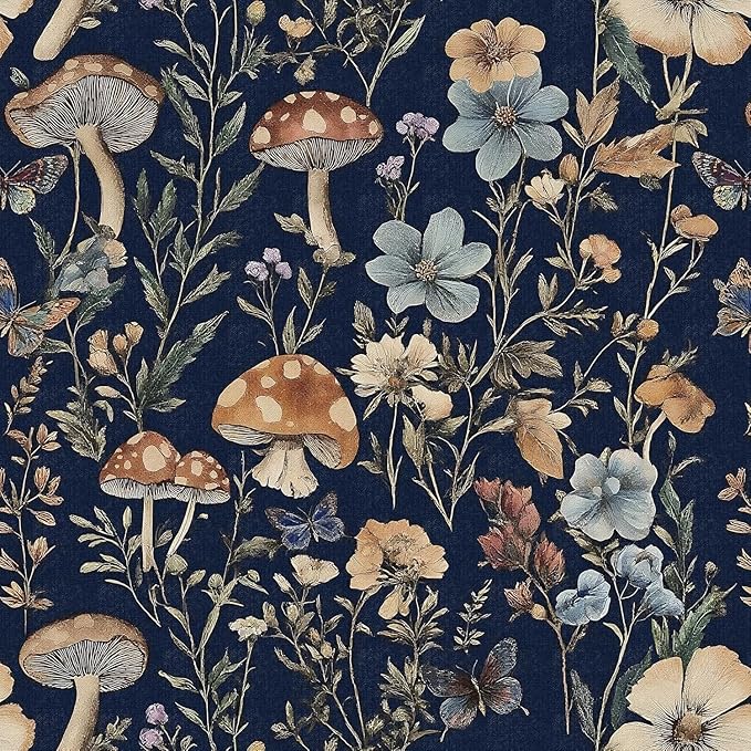 Froluya Mushroom Peel and Stick Wallpaper Dark Floral Contact Paper 16.9" x by Froluya