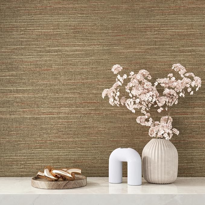VEELIKE 15.7''x354'' Gold Brown Grasscloth Wallpaper Textured Woven Grass Cloth - Image 3